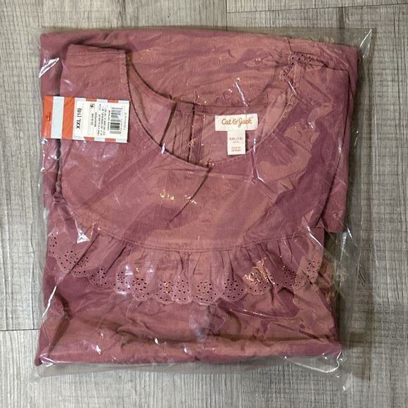NWT Cat & Jack Girls Eyelet Ruffle Long Sleeve Dress – Mauve Size XXL (18) - Picture 15 of 15